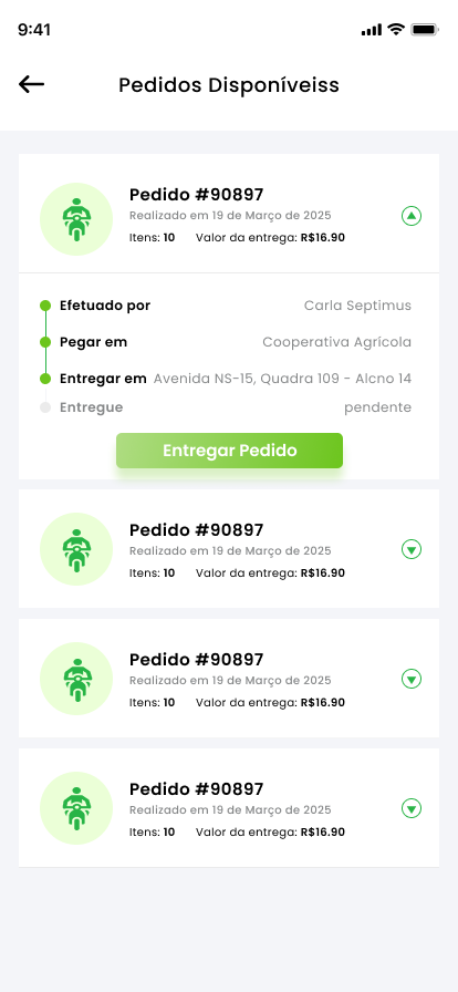 Rastreamento de pedidos no aplicativo HortaShop